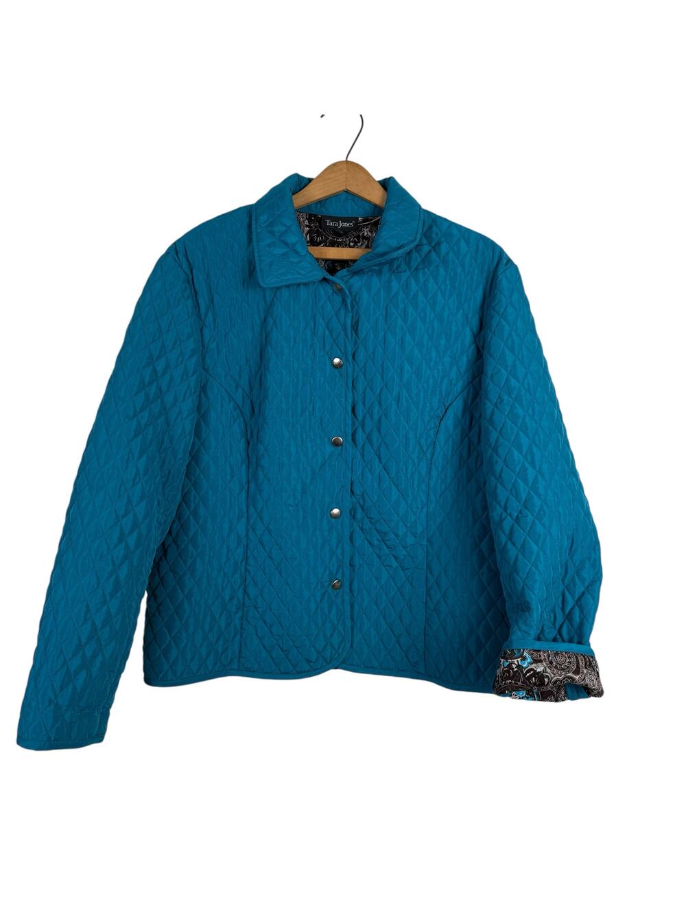 Tara Jones Women Teal Quilted Jacket Size 14W Lightweight Preppy Travel Vacation